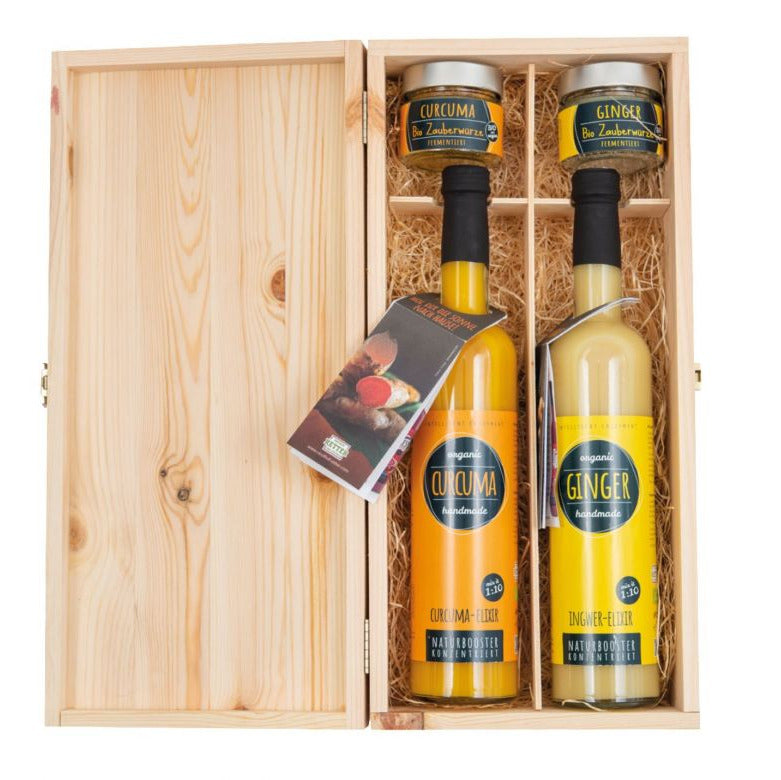 Geschenkidee BIO Elixir Ginger & Curcuma 500 ml & BIO Zauberwürze Ginger & Curcuma
